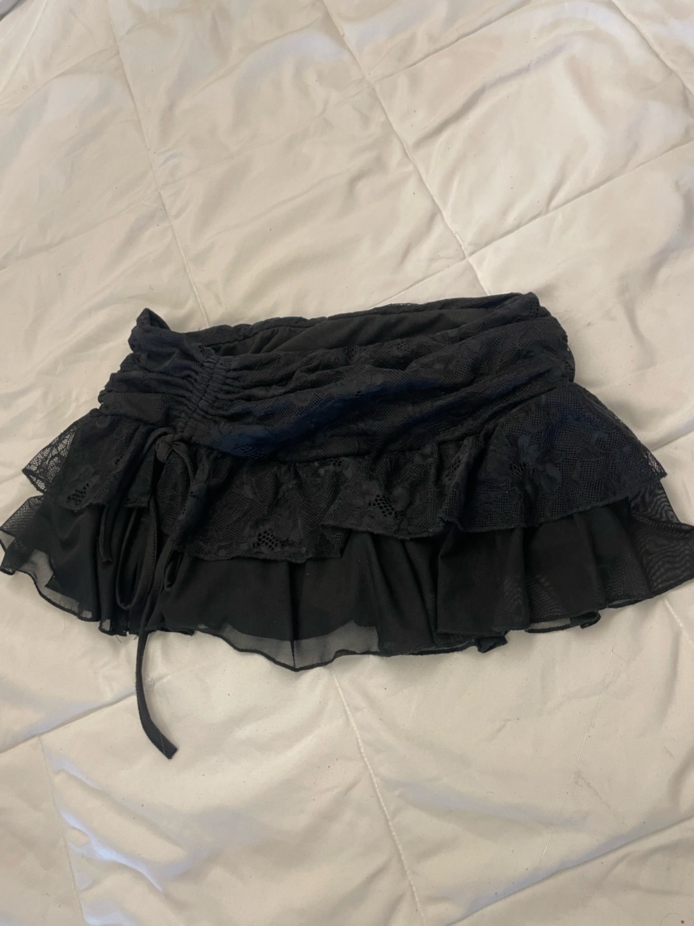 Black lace ruffle skirt with elastic waistband